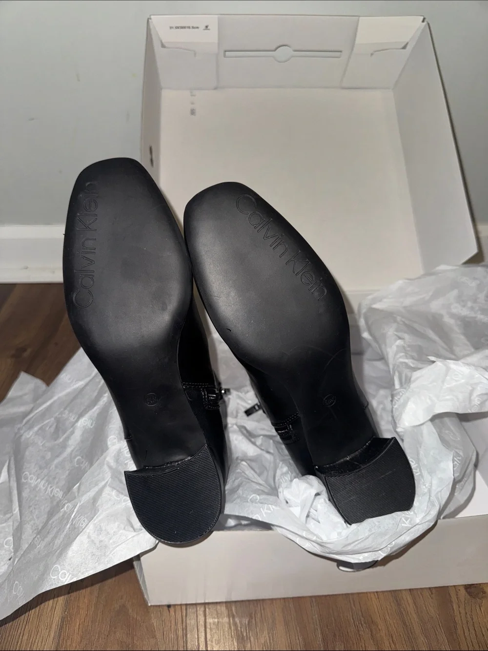 Calvin Klein Black Leather Square-Toe Ankle Booties